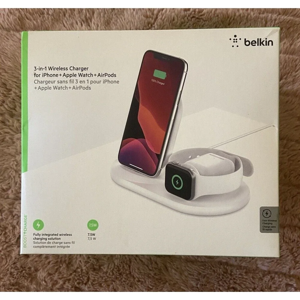 Belkin 3-in-1 Wireless Charging Station for iPhone, Apple Watch, Air Pods White
